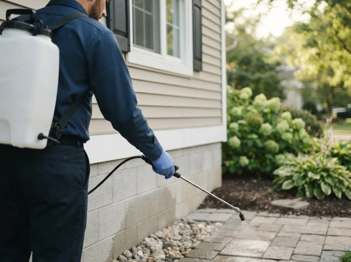 Pest control technician inspecting a home in Newaygo, MI
